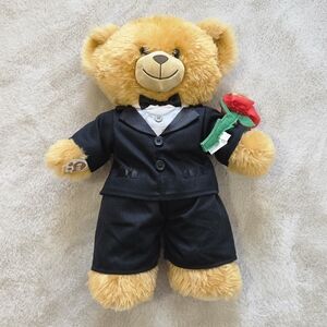 Build A Bear Tuxedo Teddy Bear with Red Rose
